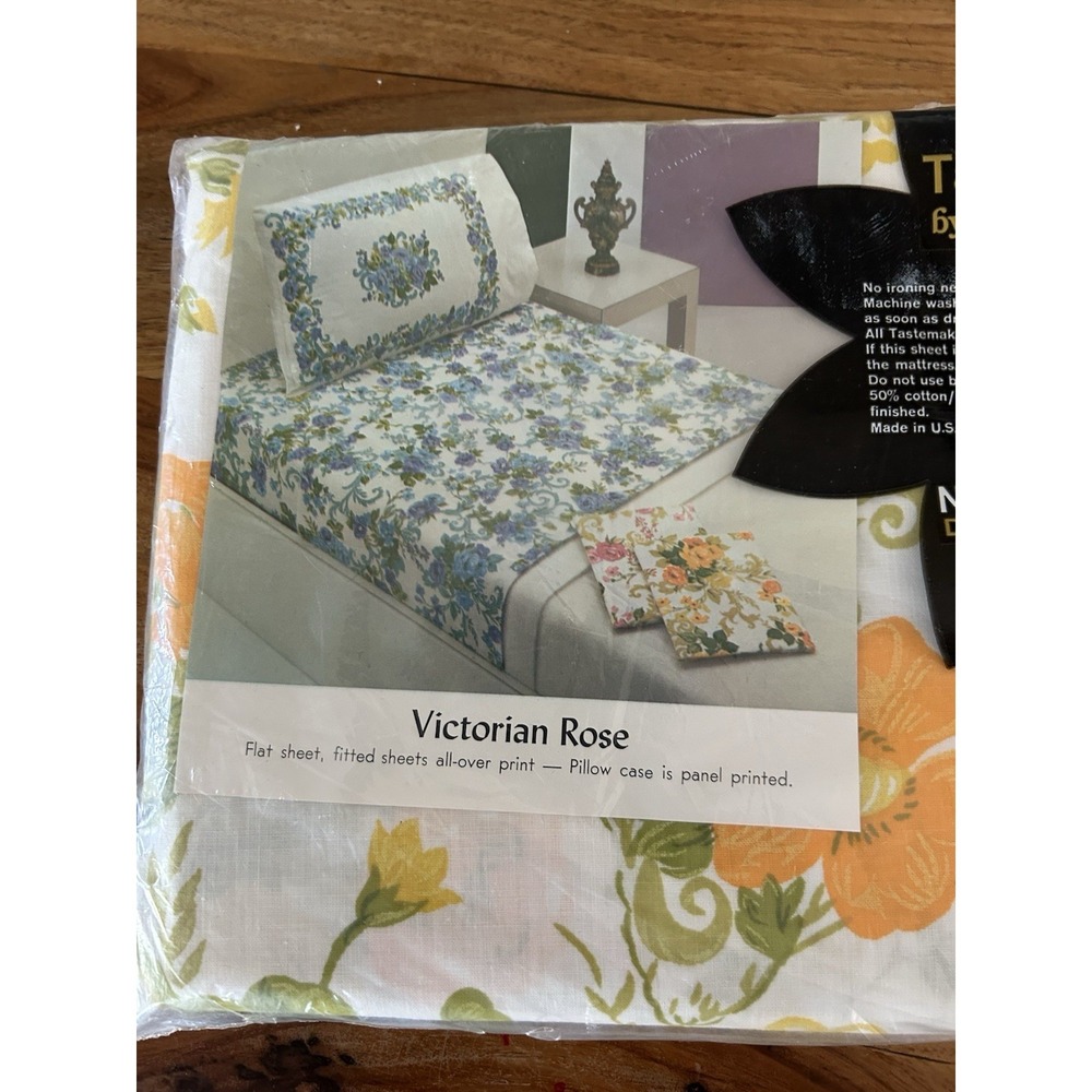 Vintage Tastemaker by Mohawk No-Iron Muslin Fitted Sheet Victorian Rose - Picture 5 of 5